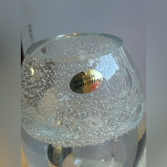 Handmade Polish Art Glass Bubble Candle Holder Clear Votive Modern Decor - Picture 9 of 10